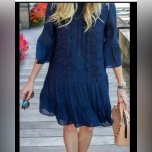 LOFT Navy Blue Long Sleeve semi sheer mini dress size 0